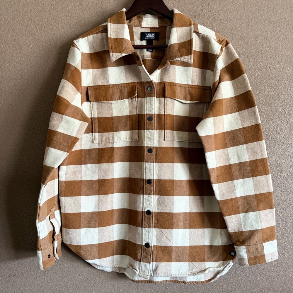 Duluth Trading Co Alaskan Hardgear Brown and Tan Plaid Shirt Jacket Size Large